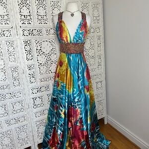 Jovani Colorful Floral Sequin Beaded Fairycore Formal Prom Gown Dress Sz XS